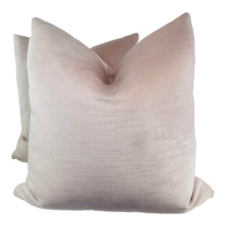 Scalamandre "Antique Velvet" in Silver Peony 22" Pillows-A Pair For Sale