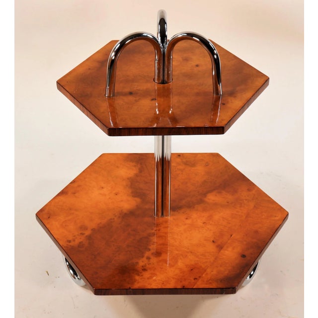 Wood Art Deco Two-Tier Burl Walnut Steamship Cocktail Table For Sale - Image 7 of 7