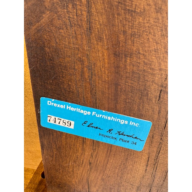 Vintage Drexel Heritage Burl Wood Two-Tier Side Table With Cane Shelf For Sale - Image 18 of 18