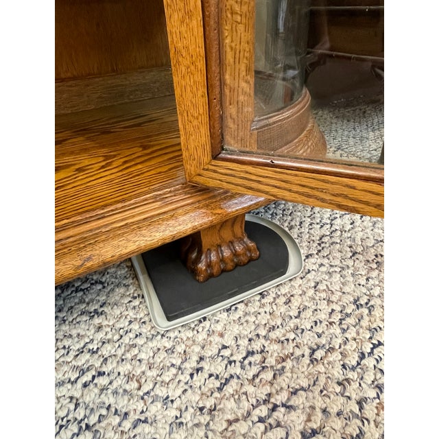 Antique Edwardian Golden Oak China or Curio Cabinet With Curved Original Glass For Sale In Philadelphia - Image 6 of 10