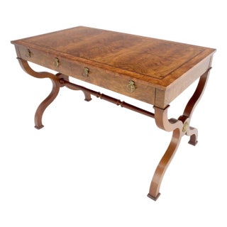 Baker Low Profile Burl Wood Two Drawers Regency Desk Console Writing Table For Sale