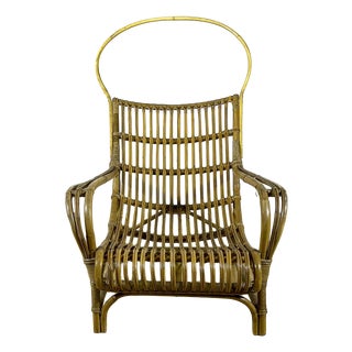 Mediterranean High-Back Lounge Chair in Bamboo and Rattan, 1960s For Sale
