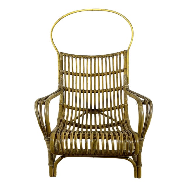 Mediterranean High-Back Lounge Chair in Bamboo and Rattan, 1960s For Sale