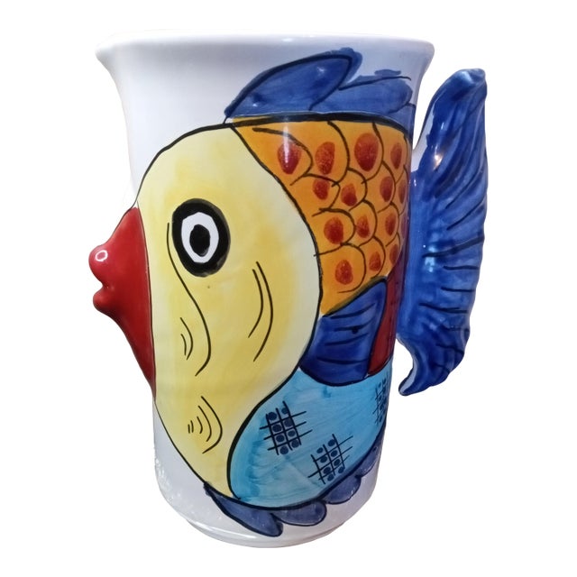 1980s Exquisite Ceramiche Desuir Majolica Vietri Kissing Fish Pitcher For Sale