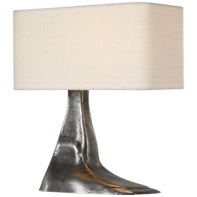 Modern Anne-Marie Barton by Visual Comfort Signature Terra-Forma 23" Left Table Lamp in Museum Pewter with Bouclé Shade For Sale - Image 3 of 3