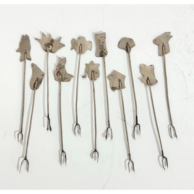 1950s Vintage Abalone Cocktail Picks – Set of 11 Iridescent Mid-Century Appetizer Forks With Organic Shapes For Sale - Image 5 of 7