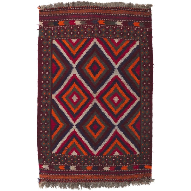 Oxblood Red Late 20th Century Vintage Persian Shiraz Kilim Rug, 03'08 X 05'07 For Sale - Image 8 of 8