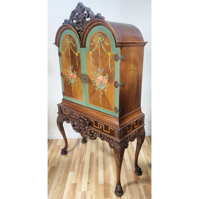 Berkey & Gay Antique American Adams Painted Berkey & Gay Silver Chest Cabinet on Stand For Sale - Image 4 of 18