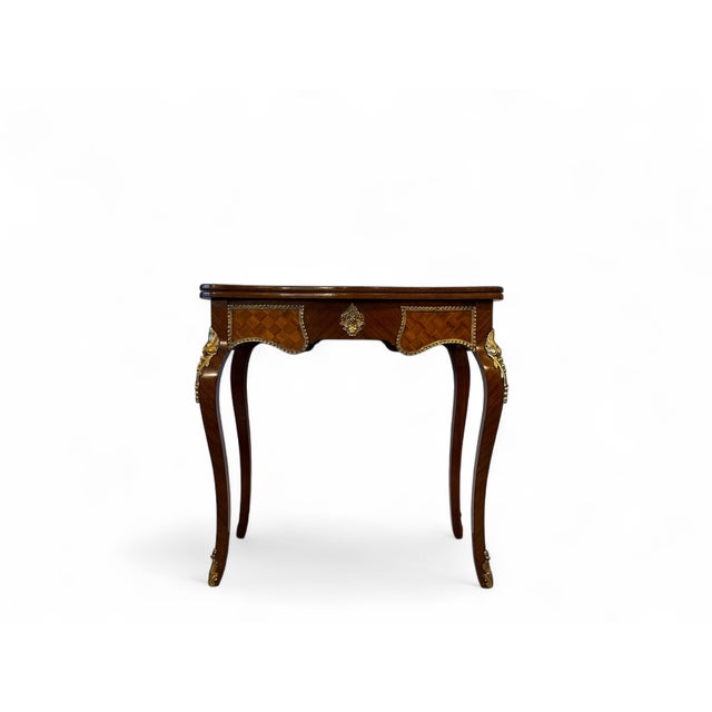 Parquetry Game Table with Green Felt Top, 1950s For Sale - Image 6 of 9