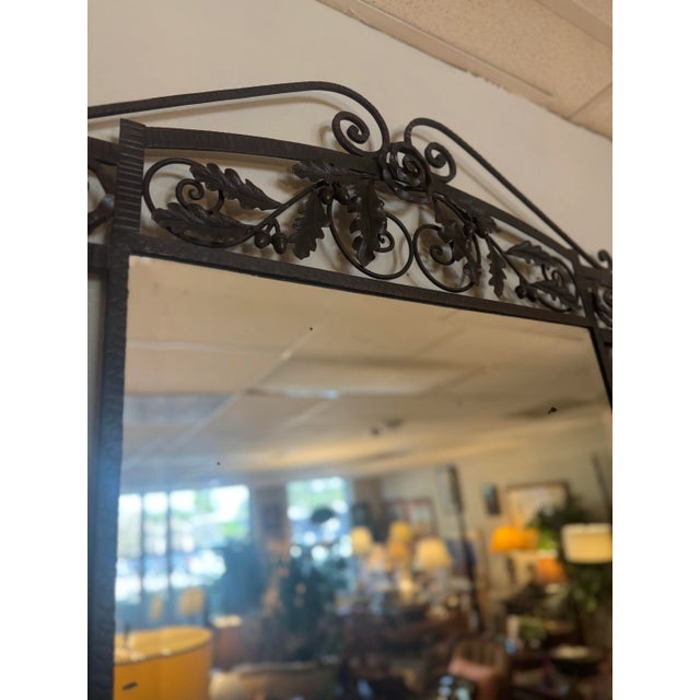 Art Deco Wrought Iron Mirror — Hand-Forged Scroll & Leaf Design For Sale In Houston - Image 6 of 10