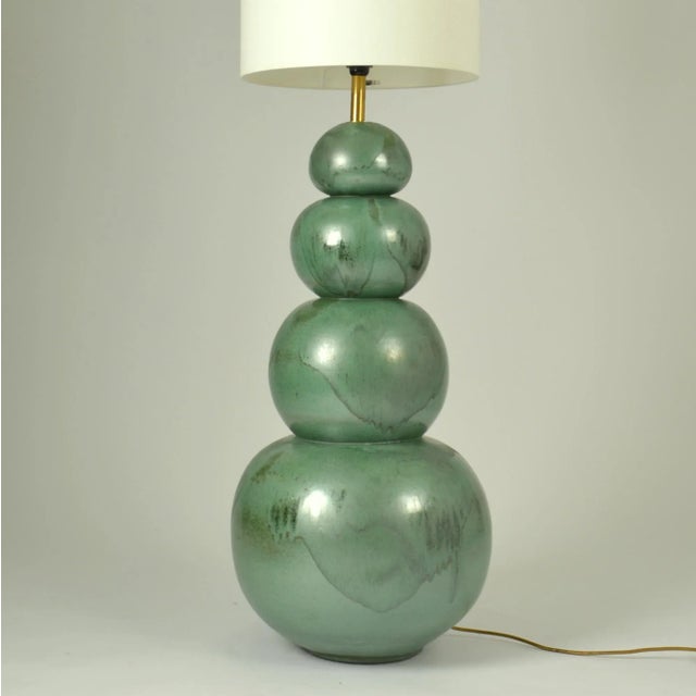 1980s Large Seagreen Ceramic Floor Lamps attributed to Kaiser Leuchten, 1980s, Set of 2 For Sale - Image 5 of 11