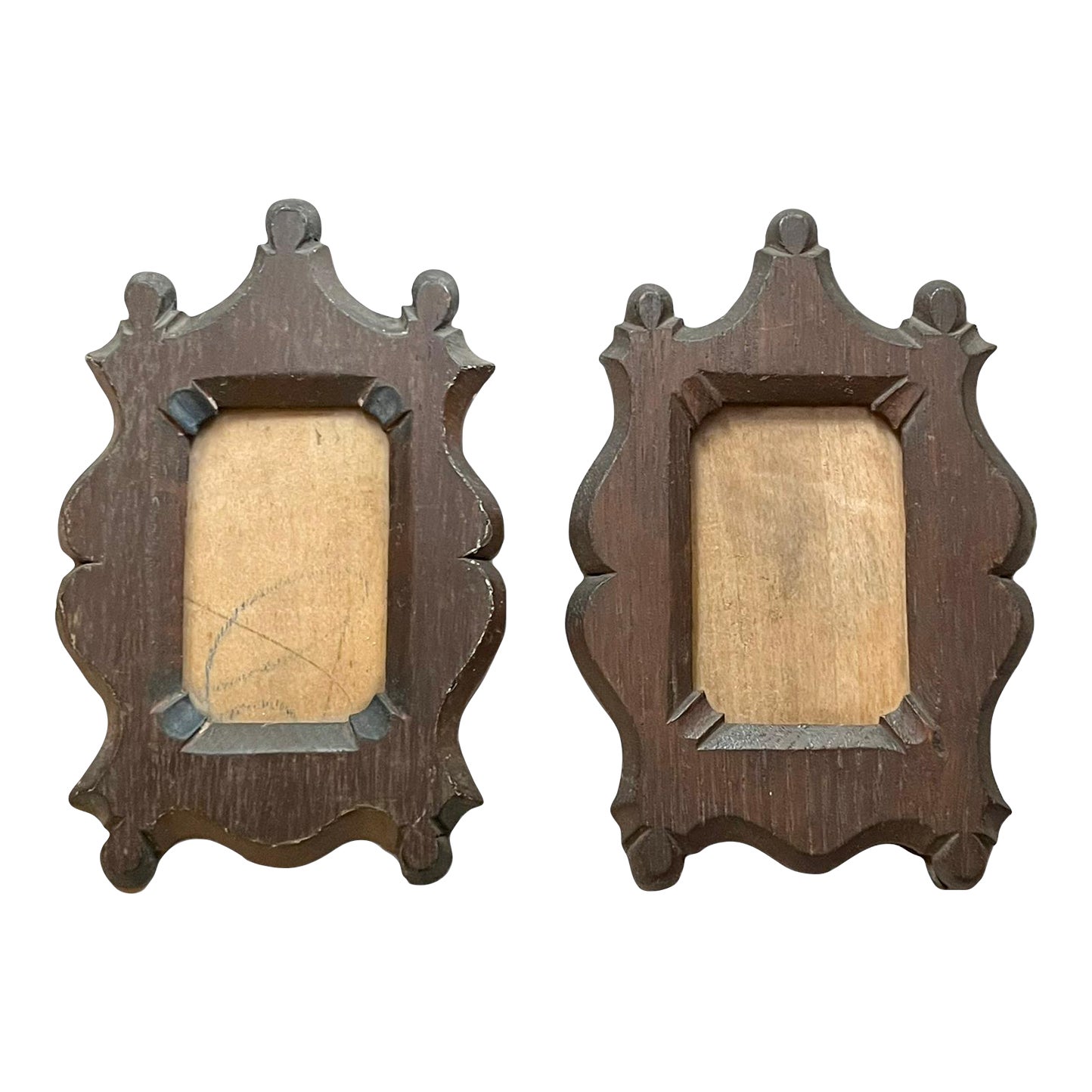 Antique French Provincial Hand Carved Wood Picture Frames Set of 2