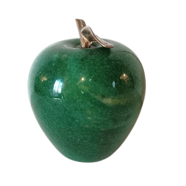 Vintage Green Marble Apple Paperweight With Brass Stem Approximately 3" x 3" Weighs approximately 1 lb 5 ounces Very good...