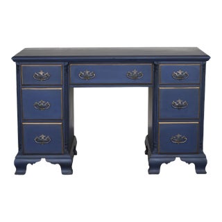 Vintage Georgian Style Blue Desk of Seven Drawers For Sale