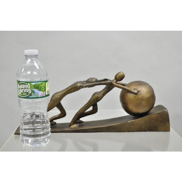Modern Abstract Brutalist Cast Metal Sculpture Figures Pushing Boulder Up Hill For Sale - Image 10 of 10