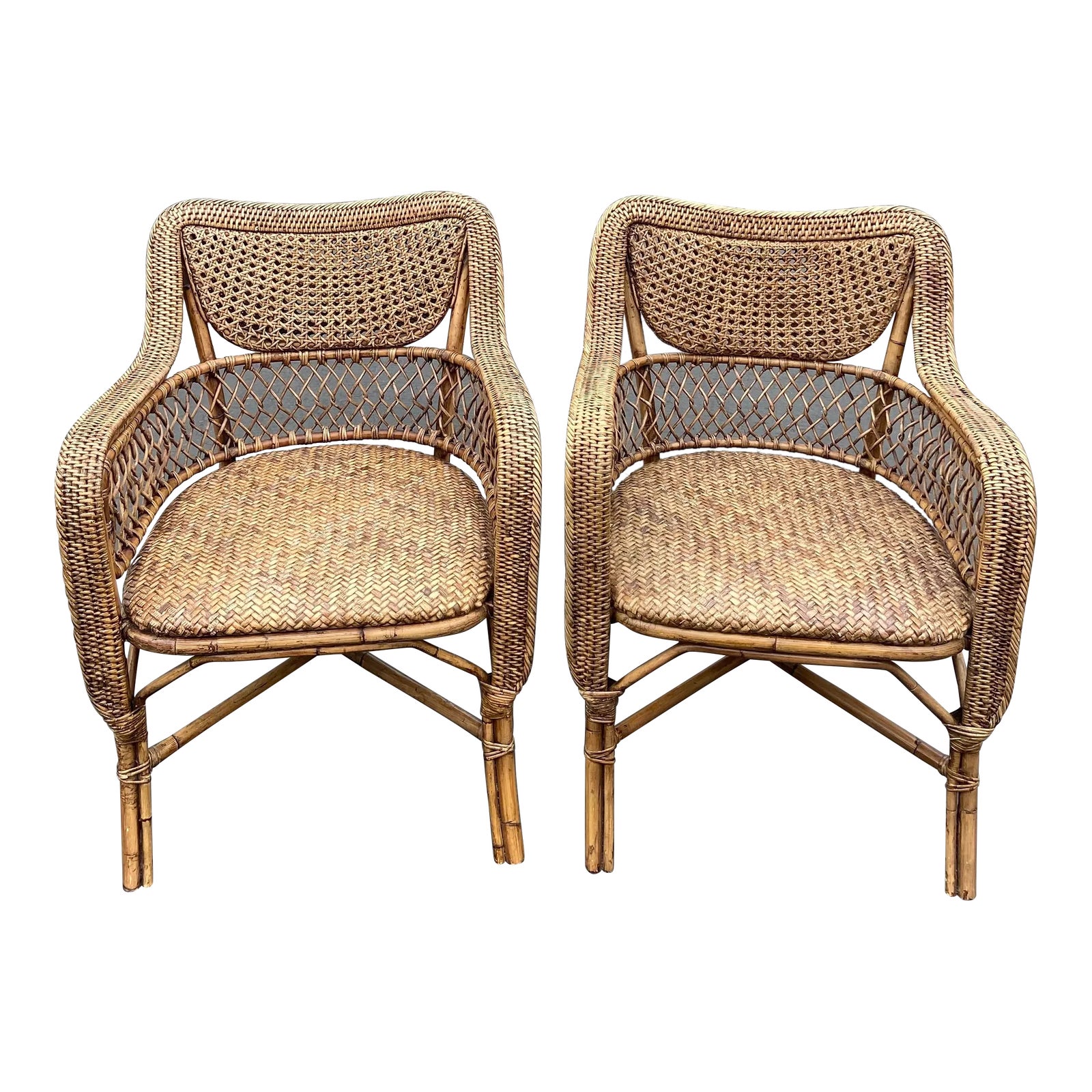 Vintage Palecek Colonial Style Rattan Chairs- Set of 2 | Chairish