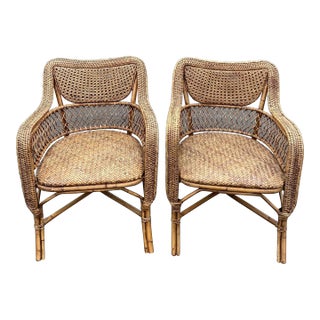 Vintage Palecek Colonial Style Rattan Chairs- Set of 2 For Sale