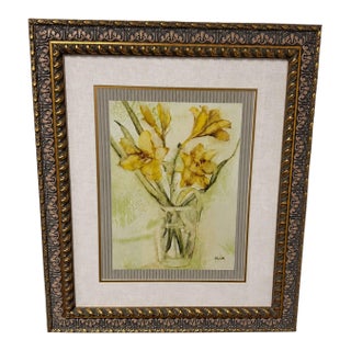Cheri Blum 'Vase of Day Lilies Ii" Custom Framed Botanical Print by Decorative Arts, Inc. For Sale