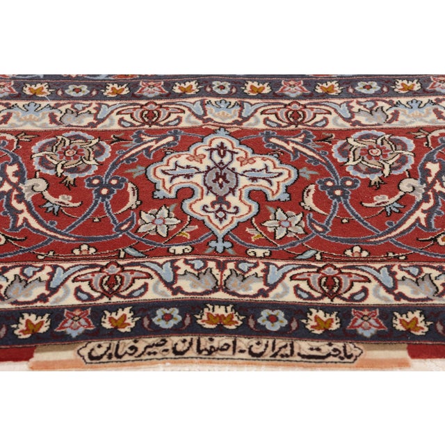 Mid 20th Century Signed Seirafian Vintage Ivory Persian Isfahan Rug - 06'09 X 10'06 For Sale - Image 5 of 10