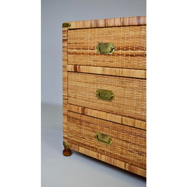 1970's Vintage Coastal Woven Rattan Campaign Chest of Drawers For Sale - Image 12 of 14