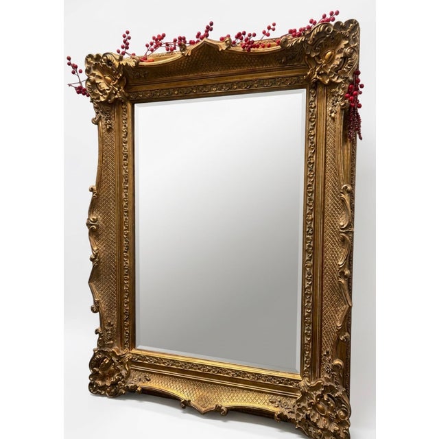 French Antique Style Gold Rectangular Decorative Accent Mirror With Embossed Frame For Sale - Image 3 of 5