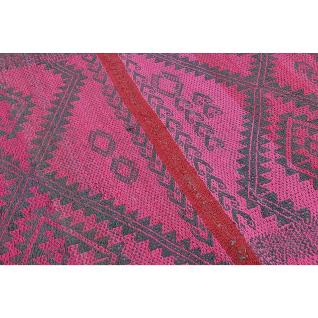 Rug & Kilim Vintage Frazada Kilim in Pink & Charcoal Geometric Pattern - Rug & Kilim For Sale - Image 4 of 7