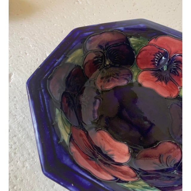 Ceramic Moorcroft Pottery Fruit Bowl “Pansy” Pattern For Sale - Image 7 of 9