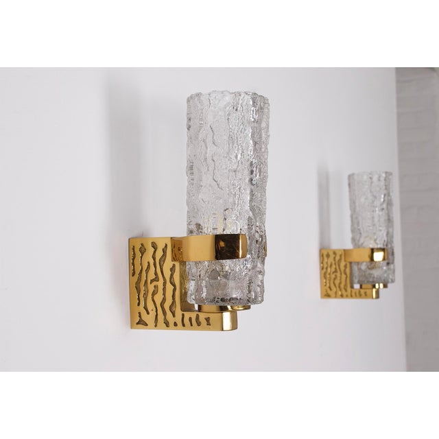 Mid-Century Modern Brutalist Wall Sconces in Brass and Glass, 1970s, Set of 2 For Sale - Image 3 of 13