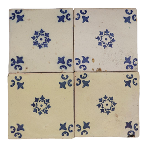 19th Century Set of Four Tiles Blue & White Floral, Portuguese