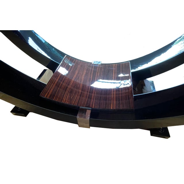 Art Deco Dining Table in Makassar Ebony and Black Lacquer with Gondola Base, 1930 For Sale - Image 12 of 18