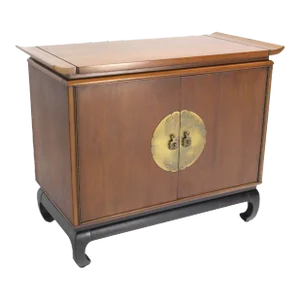 Oriental Mid Century Modern Black Lacquer Base Modern Walnut Server Cabinet MINT