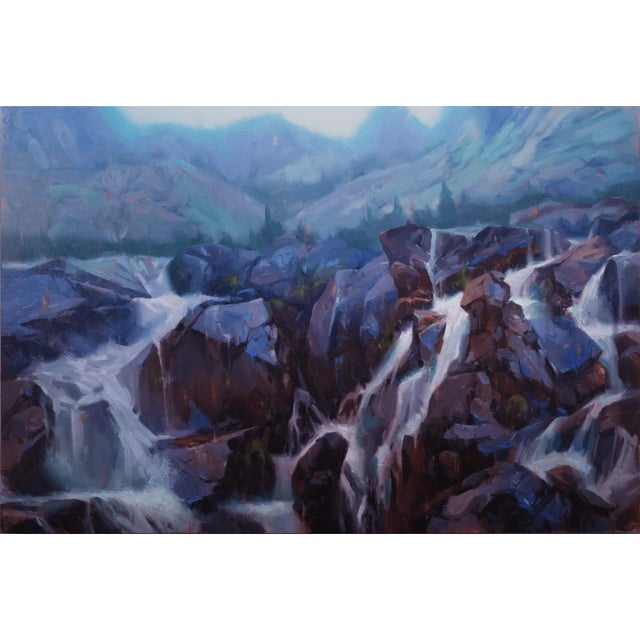 Early 21st Century Couloir Indigo by Judd Mercer | Oil on panel Abstract landscape with blues and purples. For Sale - Image 5 of 5