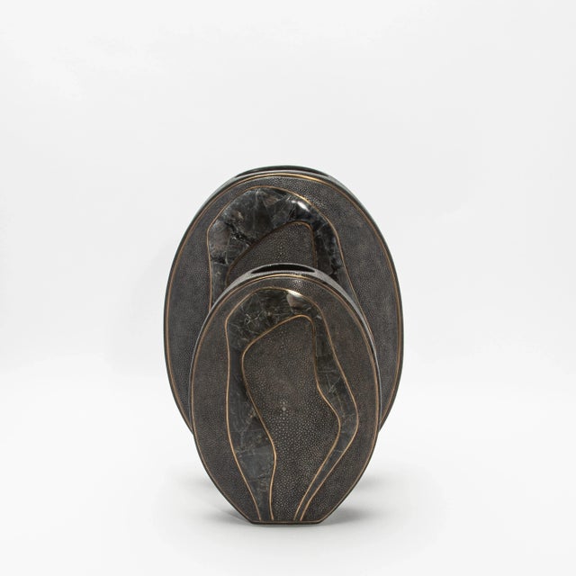 Modern Vase in Shagreen With Quartz and Brass Details by R&y Augousti For Sale - Image 9 of 10