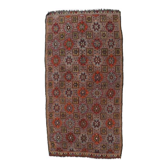 Embroidered Vintage Kilim Rug - 5`7″ X 10`6″ For Sale
