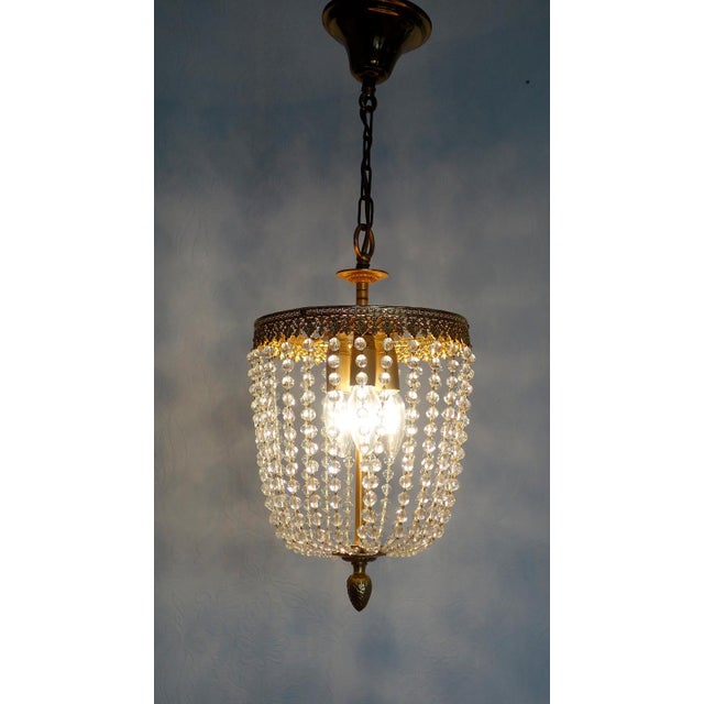 Brass Lead Crystal Pearl Three Lights Chandelier, 1960s For Sale - Image 6 of 11