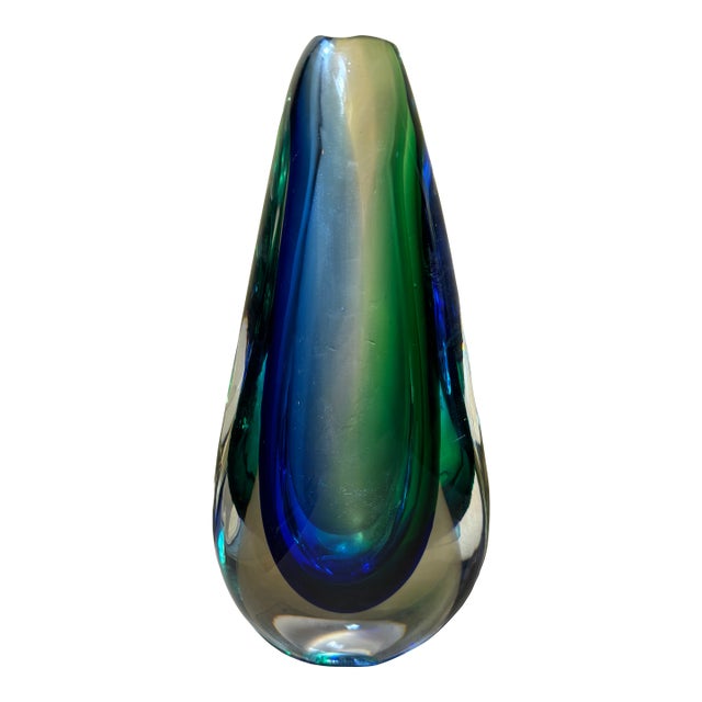 Hand-Blown Sommerso Art Glass Vase in Blue and Green, Mid-Century Modern For Sale