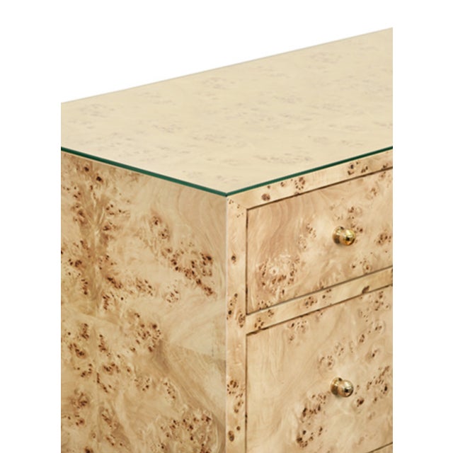 Contemporary Matthew Izzo Home Carnegie Burlwood Seven Drawer Chest With Brass Knobs For Sale - Image 3 of 9