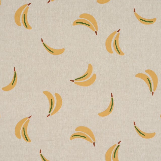 SAMPLE - Schumacher X Caroline Z Hurley Banana Stand Hand Block Print Fabric In Ochre And Green On Natural For Sale
