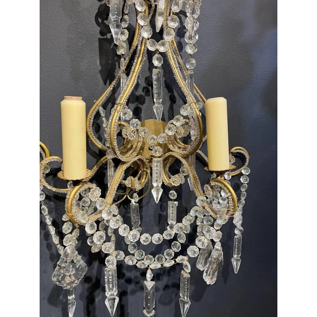 Gold 1940s Beaded Crystal Sconces - A Pair For Sale - Image 8 of 11