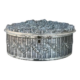 Mid 20th Century Italian Silver-Plated Jewelry Box With Floral and Fruit Motifs & Yellow Lining For Sale