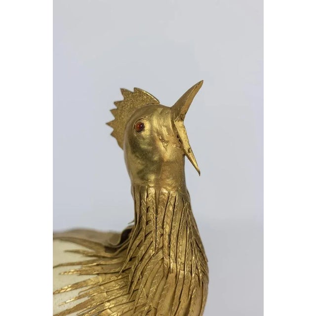 Gilded Brass Rooster in Ostrich Egg, 1970s For Sale - Image 6 of 12