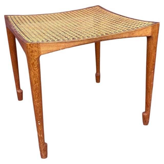 Brown Scandinavian Wooden and Rattan Stool by Bernt Petersen, Denmark, 1957 For Sale - Image 8 of 8