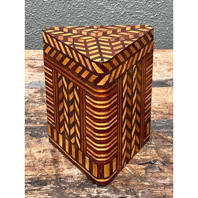 Vintage Geometric Inlaid Wood Box For Sale In West Palm - Image 6 of 12