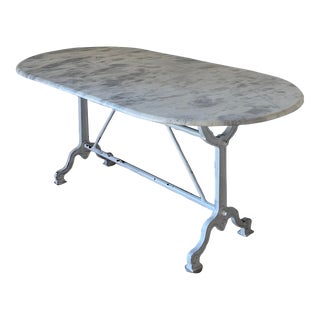 Marble and Iron Oval Dining Table For Sale