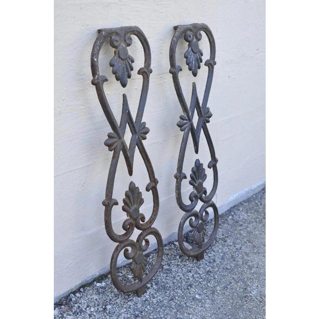 Antique Victorian Cast Iron Gate Supports Architectural Elements - a Pair. Item features cast iron construction, ornate...