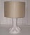 Vintage Handmade Table Lamp with White Ceramic Base and Beige Fabric Shade, 1980s, in Very Good conditions. Designed 1980...