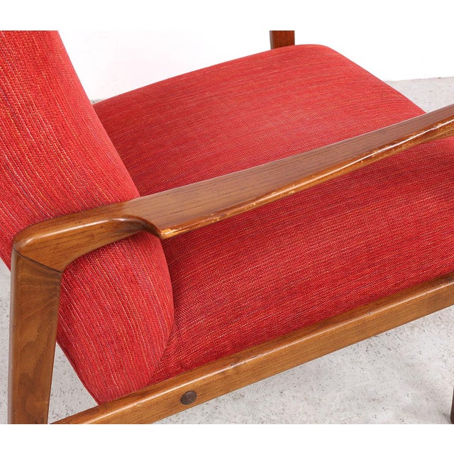 Vintage Danish Wooden Armchairs with Coral Fabric, 1950s, Set of 2 For Sale - Image 10 of 13