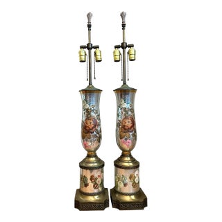 Vintage Italian Eglomise Rose Lamps - A Pair For Sale