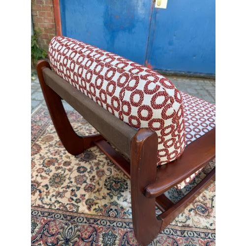Beige Mahogany Lounge Chair with Reddish-Brown Circular Pattern For Sale - Image 8 of 11