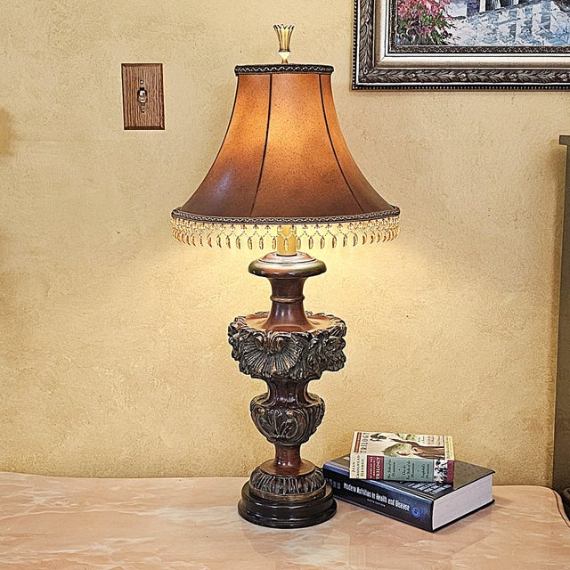 Antique Frederick Cooper Ornate Hollywood Regency Table Lamp With Fringe Shade For Sale - Image 12 of 18
